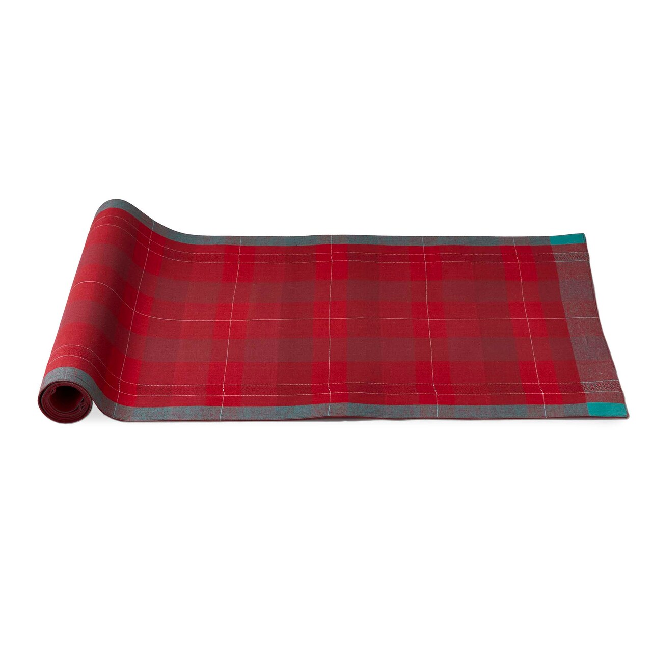 Joyous Plaid Table Runner Red Multi Cotton Christmas Decor 72" x 20.5" Machine Washable